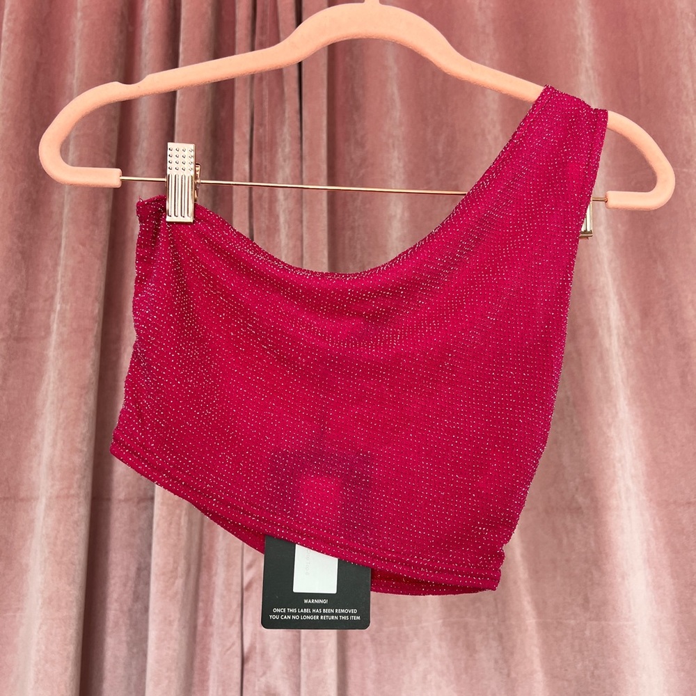 Pink Sparkle One Shoulder Crop Top